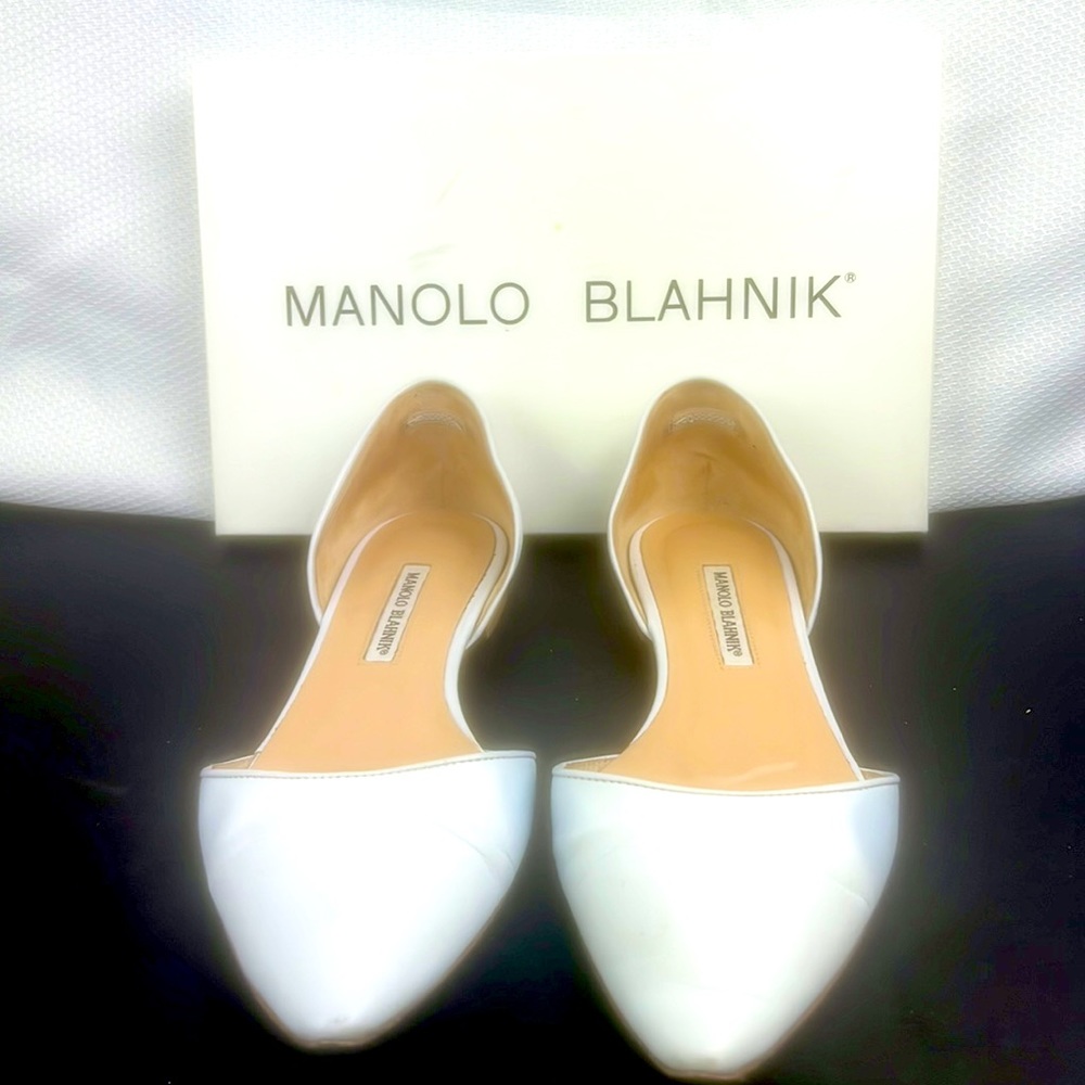 Manolo Blahnik Soussaba Pointed-Toe Flat Lowcut d’Orsay Italy White 41 IT  11 US